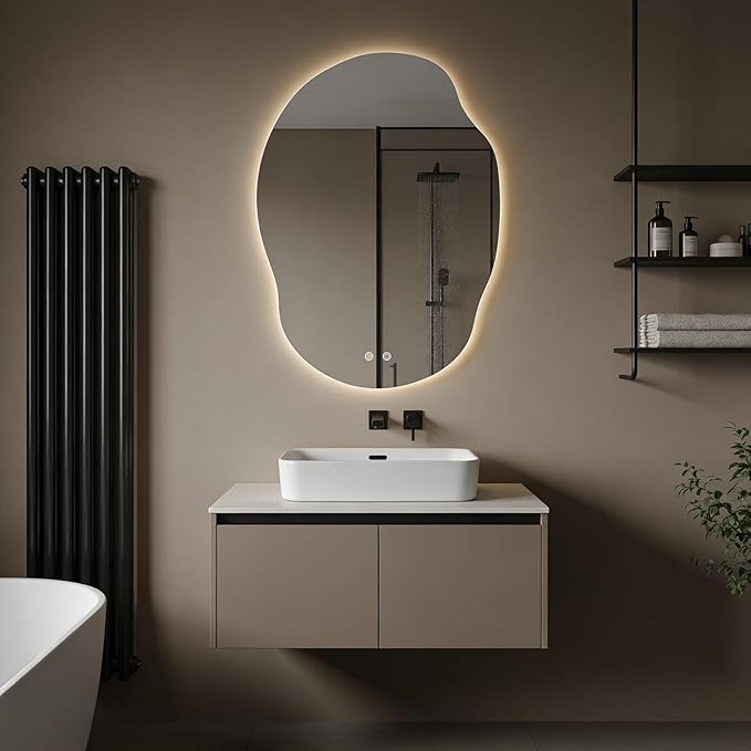 LED Bathroom Mirror with Lights, Asymmetrical Irregular Backlit Vanity Mirror