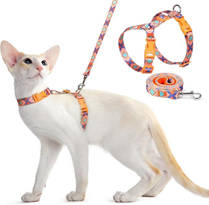 Dooradar Cat Harness and Leash, Escape Proof Adjustable Kitten Vest, Lightweight Soft Pet Straps, Easy Wearing for Small Medium Kitty Safe Walking Travel Control, Orange & Blue, S