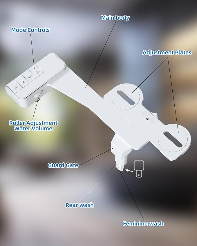 Hibbent Bidet Attachment for Toilet, Non-Electric Dual Nozzle for Frontal &