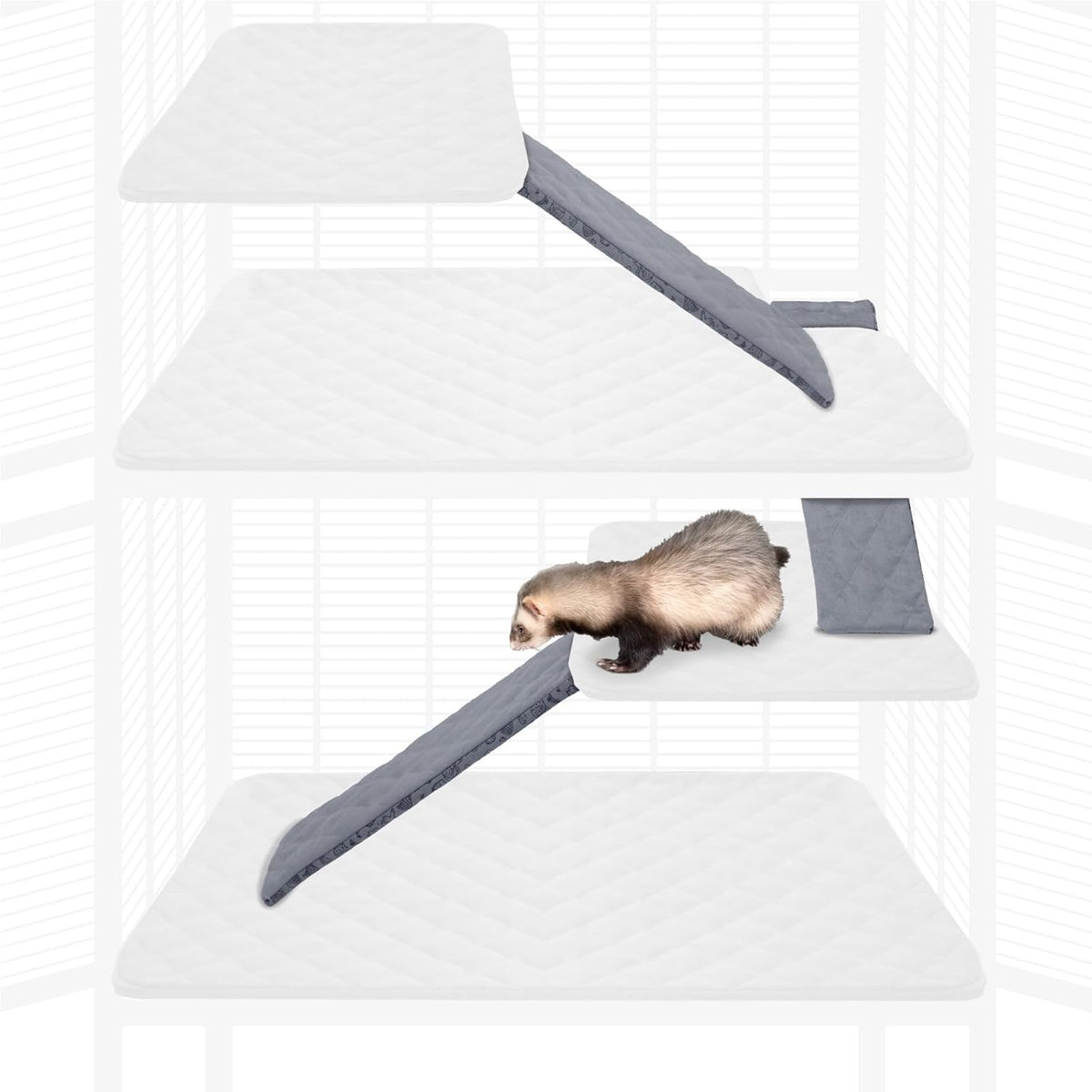 Paw Inspired Fleece Liners for Ferret Nation, Critter Nation Cage Ramp for Ferrets, Rats, Chinchillas, Hedgehogs & Other Small Animals (Gray, Ramp Cover - 3 Pack)