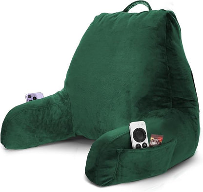 Nestl Reading Pillow with Shredded Memory Foam, Designed for Sitting Up in Bed and Couch, Back and Arms Adjustable Support for Adult & Teens Backrest Pillows for Reading with Washable Cover Dark Green