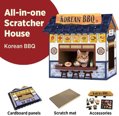 Cat Beds for Indoor Cats, Cardboard Cat House with Scratchers, Korean BBQ, Large Sturdy Cat Furniture Condo Cave Tent, Easy to Assemble Pet Toys Accessories Stuffs, Bunny Small Animals