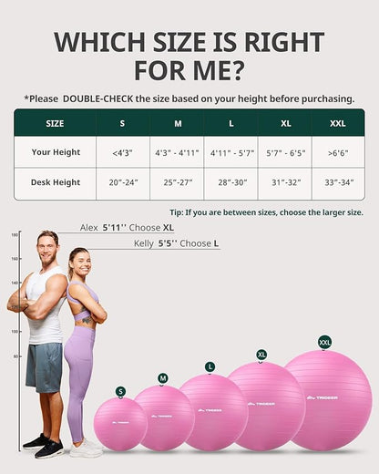 Trideer Exercise Ball for Yoga, Pilates & Fitness – Stability Ball Equipment