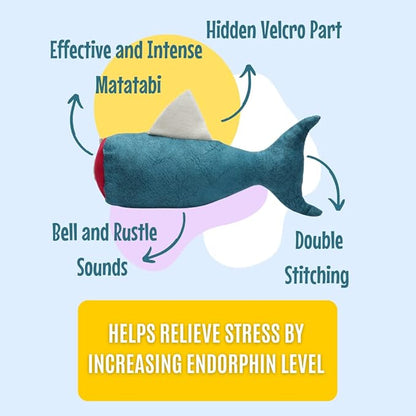 Big Fish Cat Kicker Toy - Refillable Catnip Matatabi Silvervine Filled and Help Relief Anxiety - Kitten Catnip Essentials Treats Supplies Large Interactive Chew for Indoor Cat (Blue)