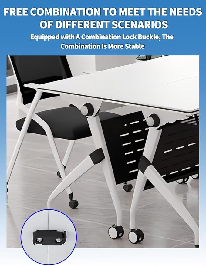 YUOXU Conference Room Table,Folding Conference Table,Flip Top Mobile Desk with Locking Silent Casters-Space Saving Rolling Table for Training Room, Office, Classroom (6, 55.12 * 23.62 * 29.53")