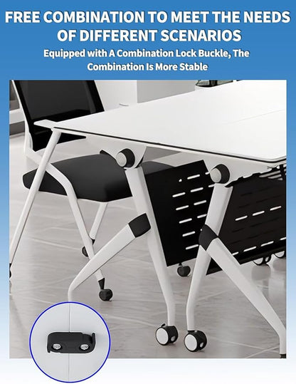 YUOXU Conference Room Table,Folding Conference Table,Flip Top Mobile Desk with Locking Silent Casters-Space Saving Rolling Table for Training Room, Office, Classroom (6, 55.12 * 23.62 * 29.53")