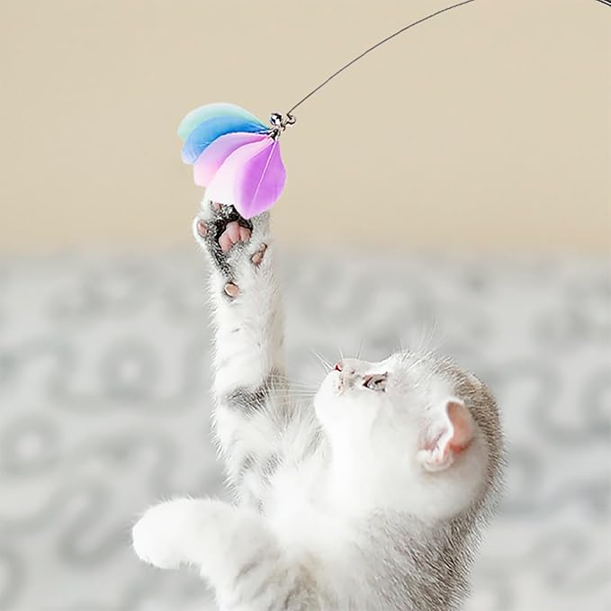 JXFUKAL Cat Feather Toy Refills, 6Pcs Simulation Bird Mouse Bee Worm Feather Cat Lures Wand Attachment Replacement for Kitty Kitten Indoor Cats Accessories
