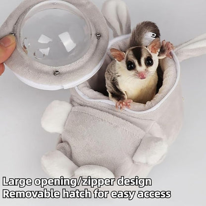 Sugar Glider Bonding Pouch Bonding Pouch Carry for Rat Syrian Hamster Hedgehog Small Pocket Pets, Gerbil Travel Bag Cute Bunny-Shaped Outing Bag with Large Transparent Window (Pink,Small)