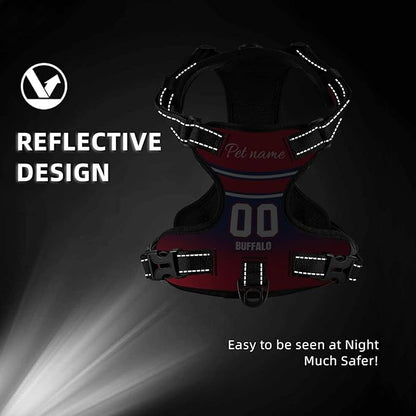 Custom Buffalo Dog Harness with Reflective Stripes Personalized Name and Number Dog Vest Harness with Pet Traction Rope for Small Medium Large Dog
