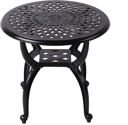 WILOUNGE Cast Aluminum Outdoor Side Table,Small Patio Table,Outdoor Coffee Tables for Patio,Garden,Balcony, for All Weather (Black, Round)