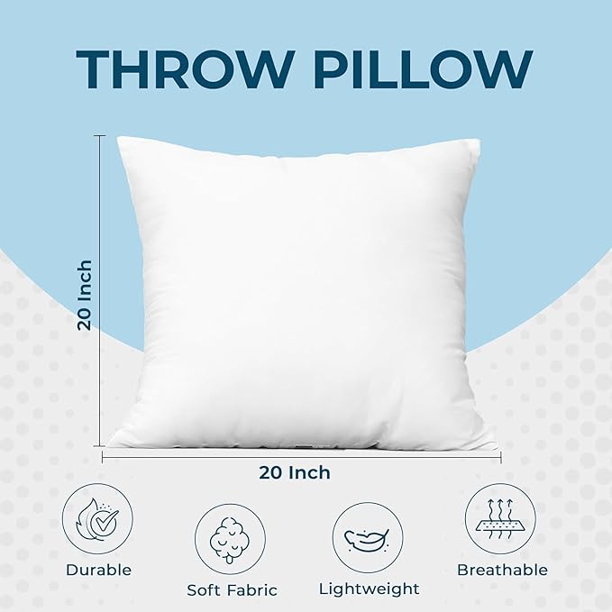 Utopia Bedding Throw Pillows (Set of 1, White) – 20 x 20 Inches Down Alternative Pillows for Bed, Sofa, and Couch - Fluffy Decorative Stuffer Pillow for Indoors & Outdoors