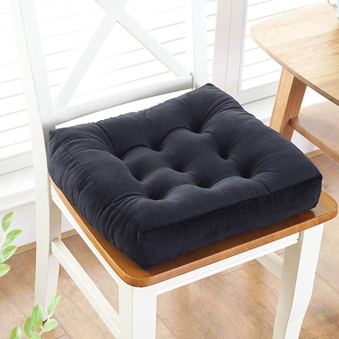 vctops Velvet Solid Chair Pad Super Soft Plush Washable Square Seat Cushion for Kitchen Dining Room (Black,16" x 16")