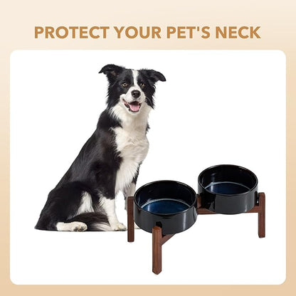 Ceramic 7.3inch Raised Double Dog Bowls Set