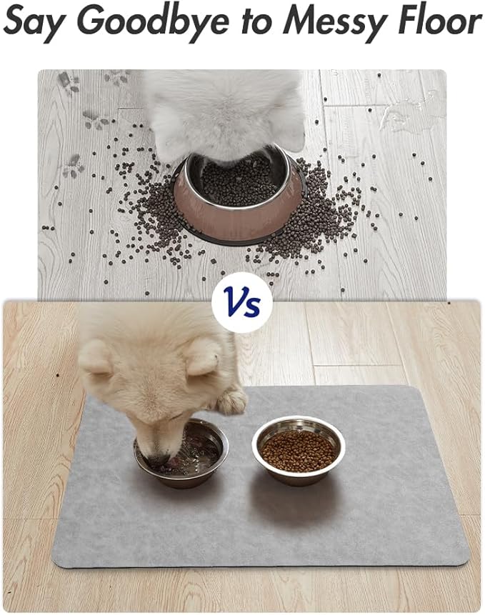 MontVoo-Absorbent Pet Feeding Mat-No Stains Pet Mat for Food and Water Bowl-Quick Dry Cat & Dog Food Mat Water Dispenser Mat-Pet Supplies Mat-Dog Water Bowl Mat for Messy Drinker,（LightGrey,17"x28"）