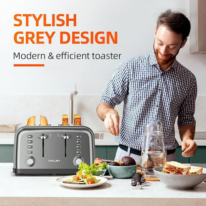 Grey Toaster 4 Slice, Dual Independent Controls, Extra Wide Slot Toasters