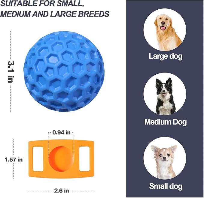 Squeaky Dog Balls, Indestructible Dog Toys for Aggressive Chewers Large/Medium Breed, Natural Rubber Interactive Chew Toys for Teeth Clean, Relieves Anxiety (Blue)