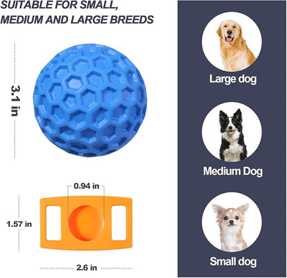 Squeaky Dog Balls, Indestructible Dog Toys for Aggressive Chewers Large/Medium Breed, Natural Rubber Interactive Chew Toys for Teeth Clean, Relieves Anxiety (Blue)