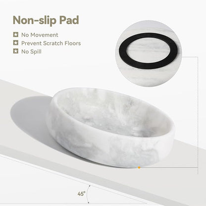 White Marble Dog Bowls, Non-Slip Dog Food Water Bowl Small, Heavy Duty Pet Bowl for Cats and Medium Dogs, Weighted African Natural Marble, Holds 4 Cups(5lbs)
