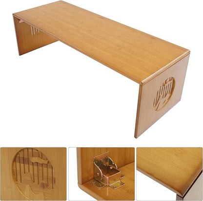 CAIHAOA Japanese Folding Coffee Table, Height Adjustable, Bamboo Floor Table No Assembly, Low Tea Table for Sitting on The Floor, Tatami Tables for Bedroom Living Room Dining Room Home
