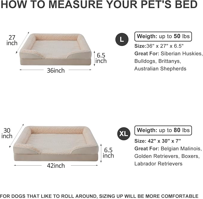 WNPETHOME Orthopedic Washable Dog Bed Large for Senior Dog Cozy Sleep | Waterproof Big Soft Dog Couch Sofa Bed for Dogs Relax with Removable Cover Supportive Comfort Pet Bed Beige 36x27 Inch