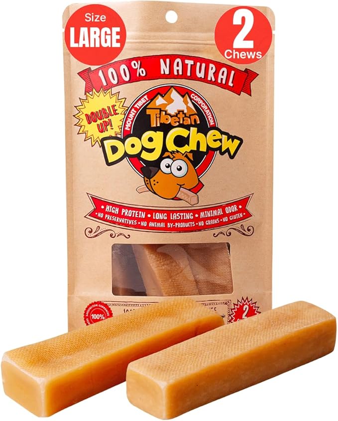 Tibetan Dog Chew Yak Cheese Sticks (2 Large Chews) - Handmade Treats for Large Dogs, Long-Lasting, Easy to Digest, Grain-Free, Gluten-Free, Supports Dental Health, for Aggressive Chewers
