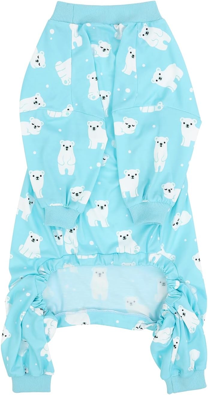 HDE Dog Pajamas One Piece Jammies Jumpsuit Pet Clothes Outfit Stretchy Lightweight Comfy Shirt Pjs for M-3XL Dogs Sleepy Polar Bears - 2XL