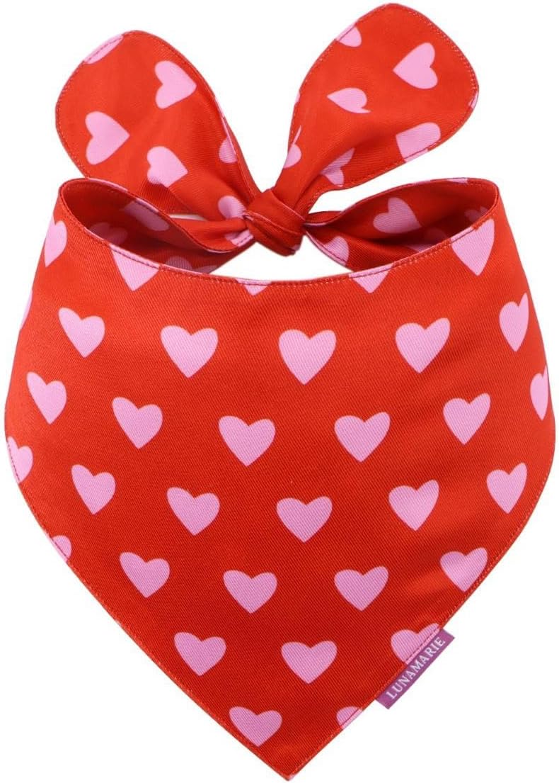 LunaMarie - Luxury Pet Birthday Bandanas -Premium & Silky Poly Fabric | 100% Handmade | Custom Shape Dual Layered (Evie Hearts, X-Small)