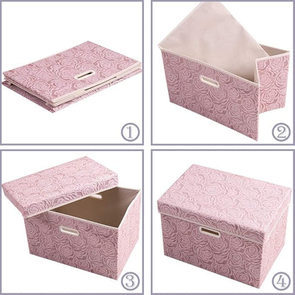 PRANDOM Larger Collapsible Storage Boxes with Lids Fabric Decorative Bins Cubes Organizer Containers Baskets Handles Divider for Bedroom Closet Living Room Pink 17.7x11.8x11.8 Inch 3 Pack