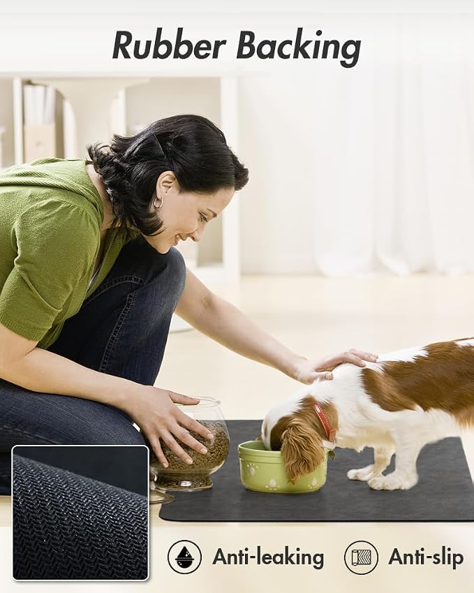MontVoo-Absorbent Pet Feeding Mat-No Stains Pet Mat for Food and Water Bowl-Quick Dry Cat & Dog Food Mat Water Dispenser Mat-Pet Supplies Mat-Dog Water Bowl Mat for Messy Drinker,（Darkgrey,12"x19"）