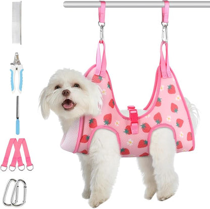 Supet Dog Grooming Hammock, Dog Hanging Harness for Nail Trimming Doorframe, Pet Holder Restraint for Clipping Nails, Pet Hoist Sling for Cutting Nails, Ear & Eye Cleaning, Medicine at Home (M)