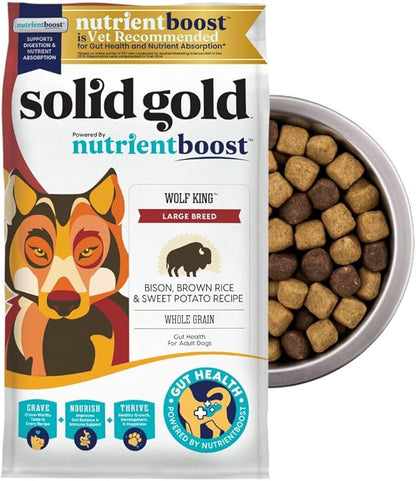 Solid Gold Bison Dry Dog Food for Large Dogs – High Protein, Whole Grain Kibble with Real Bison, Brown Rice & Omega 3 – Large Kibble w/Probiotics for Gut Health - Adult Dog Food - Nutrientboost™– 11LB