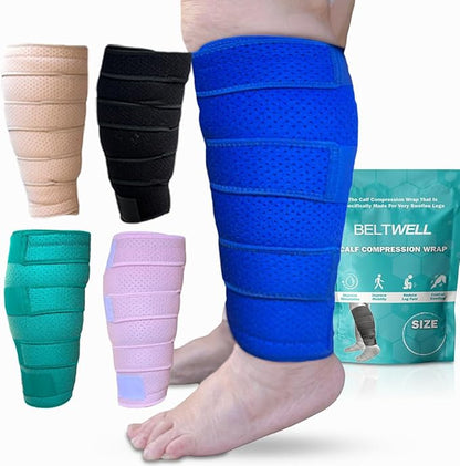 Beltwell® Adjustable Calf Compression Wrap for Swelling, Edema, Lipedema – Easy Leg Compression Sleeve for Circulation, Heaviness, Pain Relief – Ideal Lymphedema Leg Wrap