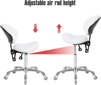 FRNIAMC Hydraulic Saddle Rolling Adjustable, Heavy-Duty (350 lbs) Stool Chair for Beauty Salon Massage Dental Clinic Home Office Use(White, Updated to Soft Wheels)