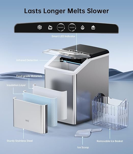 WIE Nugget Ice Maker Countertop 40LBS/24H, Chewable Pellet Ice Makers 8 Mins