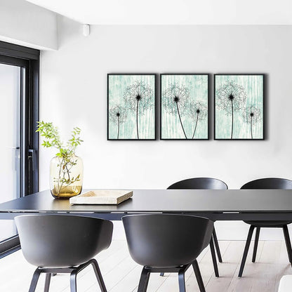AHUASJART Black Framed Wall Art for Living Room Wall decor for Bedroom Room Decor light green background Pictures Dandelion Paintings posters kitchen Home Decorations 3 Piece Framed Prints Artworks