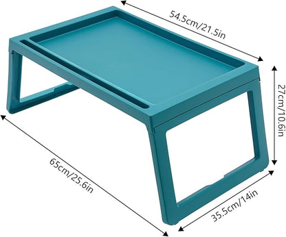 DUSNDULR 6 Pack Bed Tray Table, Foldable Laptop Desk Cute Serving Food Trays with Folding Legs & Charging Hole for Eating Reading Working (Blue)