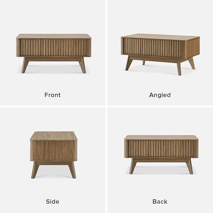 mopio Brooklyn Lift Top Coffee Table for Living Room, Mid Century, Modern Farmhouse with Lifting Tabletop & Hidden Storage, Fluted Panel, Rising Pull Up Dining Table (Walnut)
