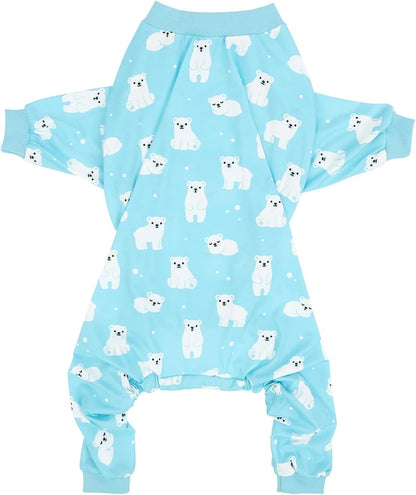HDE Dog Pajamas One Piece Jammies Jumpsuit Pet Clothes Outfit Stretchy Lightweight Comfy Shirt Pjs for M-3XL Dogs Sleepy Polar Bears - 2XL