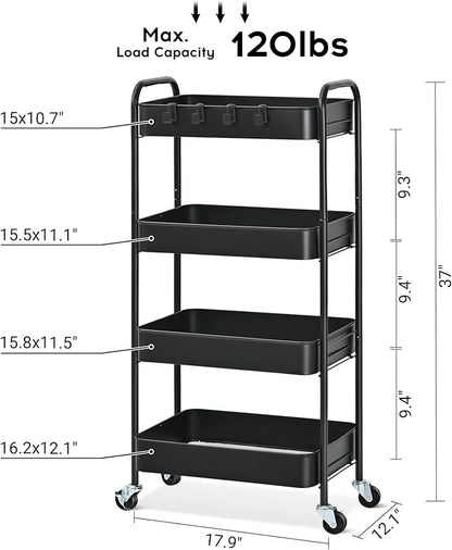 TOOLF 4-Tier Metal Rolling Cart