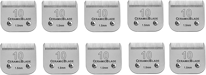 10 Pack Detachable Pet Dog Grooming Clipper Ceramic Blade Sets,Compatible with Andis Size 10 Cut Length 1/16"(1.5mm),Compatible with andis/Oster A5/Wahl 10KM Series Clippers