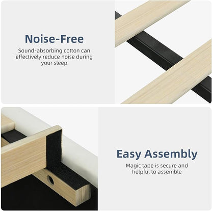 Queen Bed Frame with LED Lights and Headboard, Modern Upholstered Faux Leather Platform Bed with Wooden Slats Support, No Box Spring Needed, Easy Assembly, Cream