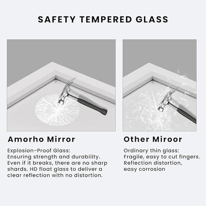 Amorho Bathroom Mirror, 48x35 Inch White Thick Metal Framed Wall Mirrors