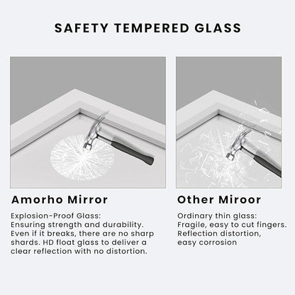 Amorho Bathroom Mirror, 24x30 Inch White Thick Metal Framed Wall Mirrors