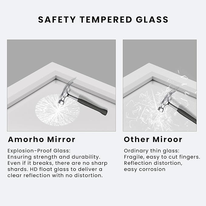 Amorho Bathroom Mirror, 24 X32 Inch White Thick Metal Framed Wall Mirrors