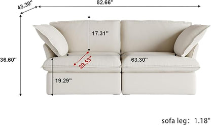 WJShome Love Seat Sofas, 82.66inch Modern Down Filled Modular Sectional Sofas, Cushion Covers Removable, Customizable Modular Sectional Couch for Living Room Apartment Lounge Bedroom (Beige, 2 Seat)