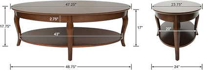 LZAREAL Coffee Table with Storage Oval Solid Wood Coffee Table Antique Farmhosue Living Room Table Rustic Center Table for Living Room Guest Room Reception Room Waiting Room, Brown Walnut Color