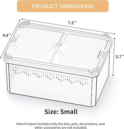 High-Transparency Reptile & Insect Enclosure Terrarium with Magnetic Door, Excellent Ventilation, Easy Cleaning, and Strong, Long-Lasting Build for Cricket,Gecko, Hermit Crab (White, 7.5x4.9x3.7 Inch)