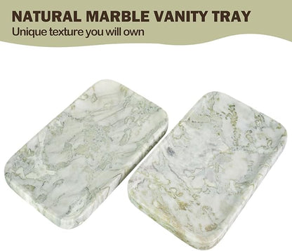 Marble Vanity Tray, Large Stone Bathroom Tray for Countertop, 14'' African Gem Genuine Marble Decorative Tray for Dresser, Green Kitchen Trays for Counter,Perfume Storage, Non-Resin/Ceramic
