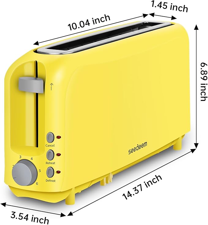SEEDEEM 2 Slice Slim Toaster, Single 10" Long Slot Toaster Fits Bagels &