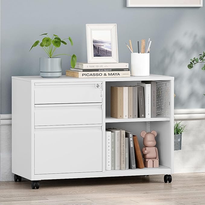 MIIIKO File Cabinet 3 Drawer, Home Office Rolling File Storage Cabinet